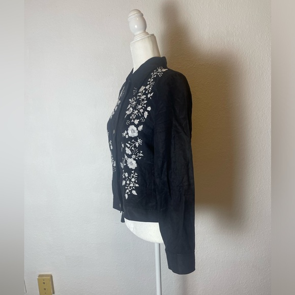 Via seta embroidered snap button blouse shirts size 8 - Picture 2 of 9